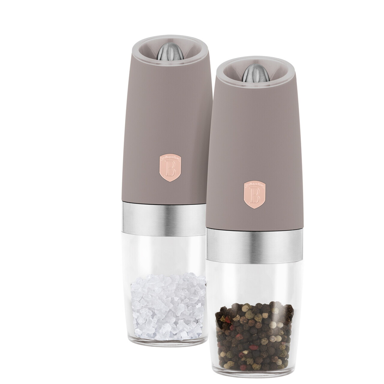 Set 2 rasnite pentru sare/piper Berlinger Haus, Taupe, plastic/ceramica, taupe mat - imagine 5